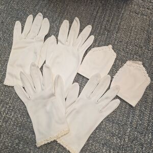 Bundle Of 3 Pair Vintage Elegant White Gloves with Lace Trim